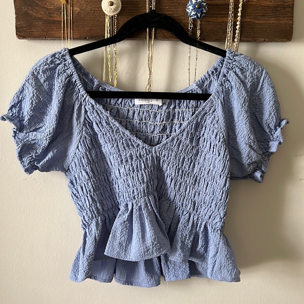NWT Vestique ruched blue/periwinkle top